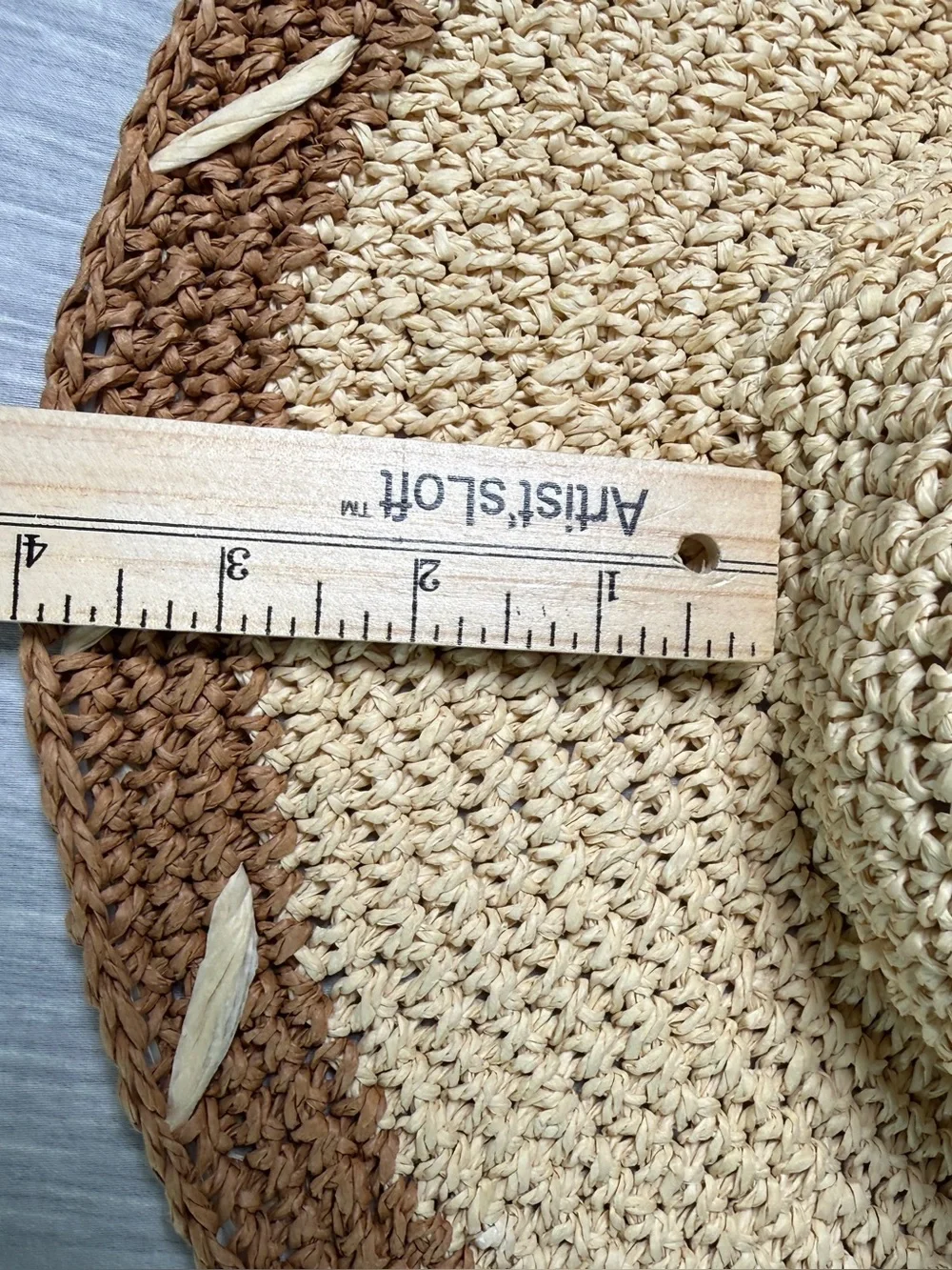 By Anthropologie Crochet Paper Floppy Sun Hat Cream Tan Colorblock Whipstitch OS